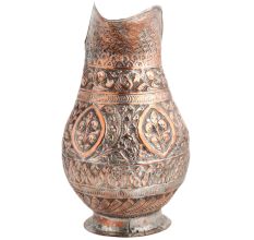Handmade Copper Jug With Flower Motifs Scroll Design