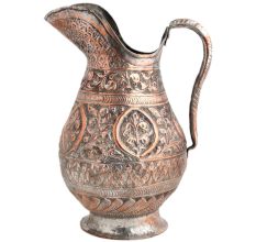 Handmade Copper Jug With Flower Motifs Scroll Design