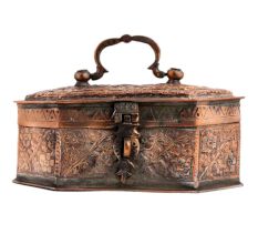 Copper Jewelry Box With Floral Kashmiri Repousse Artwork