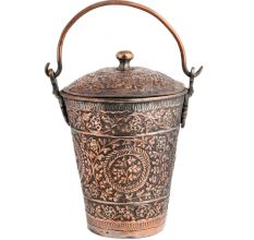 Copper Bucket Decorated Repouse design With Lid