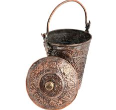 Copper Bucket Decorated Repouse design With Lid