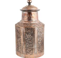 Copper Storage Box Chased Leafy  Design Knob Finial Lid