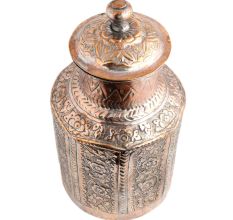 Copper Storage Box Chased Leafy  Design Knob Finial Lid