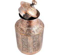 Copper Storage Box Chased Leafy  Design Knob Finial Lid