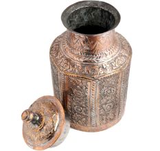 Copper Storage Box Chased Leafy  Design Knob Finial Lid