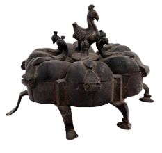 Brass Bindi Box With Seven Compartments Peacock Finials