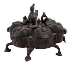 Brass Bindi Box With Seven Compartments Peacock Finials