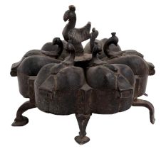 Brass Bindi Box With Seven Compartments Peacock Finials