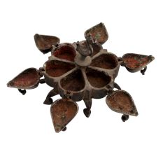 Brass Bindi Box With Seven Compartments Peacock Finials