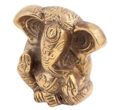 Brass Engraved Sitting Worship Ganesha Statue