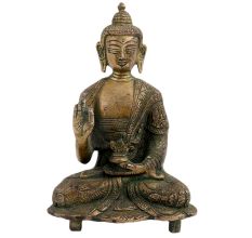 Brass Buddha Statue Blessing Sitting on Chowki