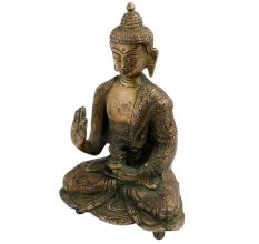 Brass Buddha Statue Blessing Sitting on Chowki