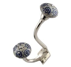 Blue Decorative Crackle Ceramic Silver Iron Hook