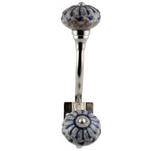 Blue Wheel Crackle Ceramic Silver Iron Hook