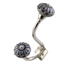 Blue Wheel Crackle Ceramic Silver Iron Hook