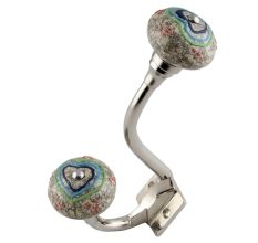 Colorful Hearts Crackle Ceramic Silver Iron Hook