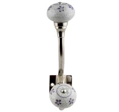 Grey Floral Crackle Ceramic Silver Iron Hook