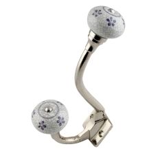 Grey Floral Crackle Ceramic Silver Iron Hook