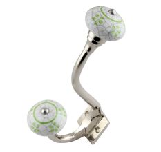 Lime Floral Crackle Ceramic Silver Iron Hook