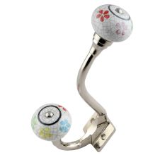 Mixed Floral Crackle Ceramic Silver Iron Hook