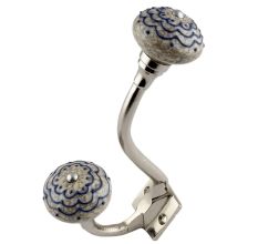 Navy Blue Crackle Ceramic Silver Iron Hook