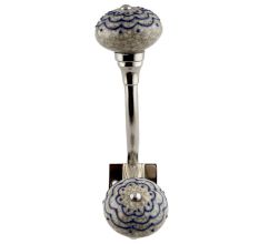 Navy Blue Crackle Ceramic Silver Iron Hook