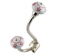 Pink Floral Crackle Ceramic Silver Iron Hook