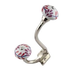 Pink Leaf Crackle Ceramic Silver Iron Hook