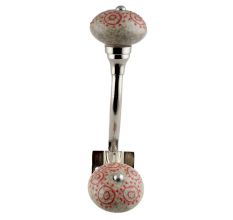 Pink Round Crackle Ceramic Silver Iron Hook