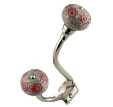 Red Round Crackle Ceramic Silver Iron Hook