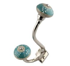 Sea Green Striped Crackle Ceramic Silver Iron Hook