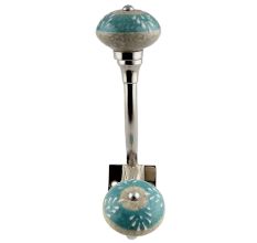 Sea Green Striped Crackle Ceramic Silver Iron Hook