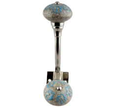 Sky Blue Floral Crackle Ceramic Silver Iron Hook