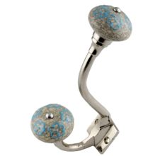 Sky Blue Floral Crackle Ceramic Silver Iron Hook