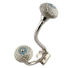 White Embossed Ceramic Crackle Silver Iron Hook