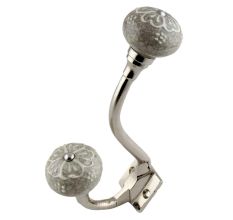 White Flower Crackle Ceramic Silver Iron Hook