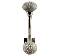 White Intricate Design Embossed Ceramic Crackle Silver Iron Hook