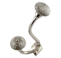 White Round Crackle Cream Silver Iron Hook