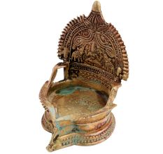 Brass Kamakshi vilakku Oil Lamp With Lakshmi And Two Jumbo Elephants