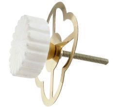 Round White Stone Floral Pattern Cabinet Knobs