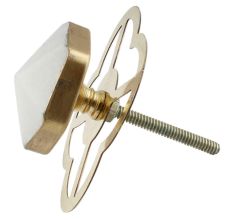 White Hexagon Stone Cabinet Brass Knobs