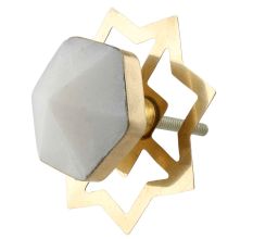 White Hexagon Stone Cabinet Brass Knobs