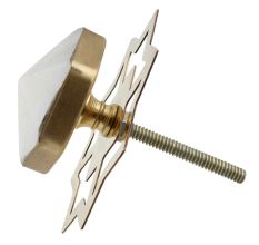 White Hexagon Stone Cabinet Brass Knobs