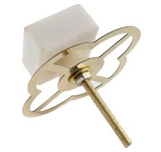 White Stone Square Gold Cross Dresser Knob