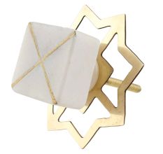 White Stone Square Gold Cross Dresser Knob