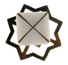 White Stone Square Gold Cross Dresser Knob
