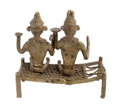 Two Tribal Men Figurines Sitting On Charpai