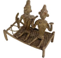 Two Tribal Men Figurines Sitting On Charpai