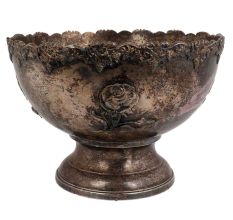 Vintage Embossed Rose  Brass Pedestal Bowl
