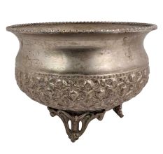 Old Copper Floral Design Embossed Bowl With Legs